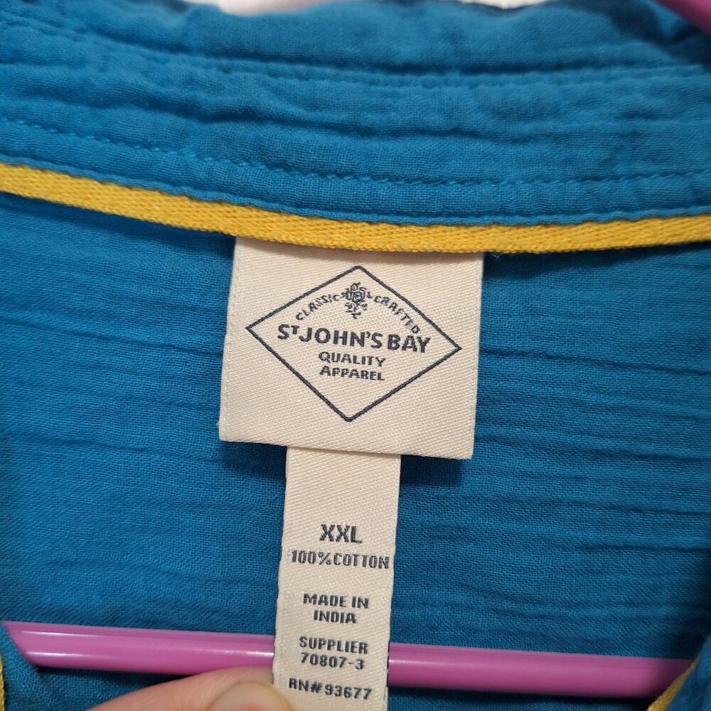 St John's Bay Womens Cotton Shirt Sz XXL Teal Turquoise - Picture 7 of 7